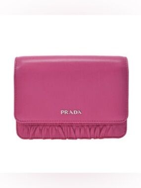 Prada Nappa Gaufre Wallet Ruched Leather Fuchsia Pink Flap Card Holder